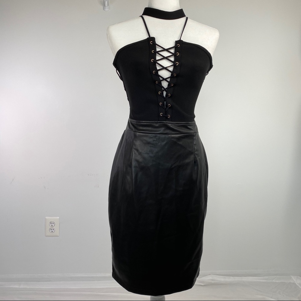 Fashion Nova Black Strappy Bandage Dress Sz Medium